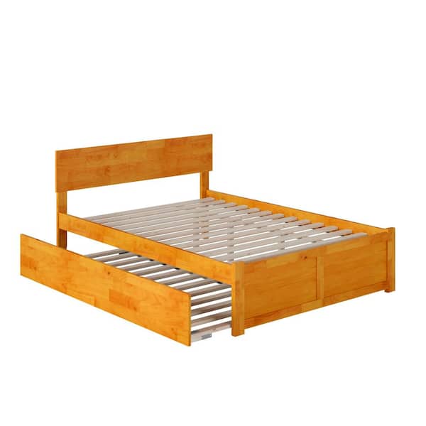AFI Orlando Caramel Latte Full Platform Bed with Flat Panel Foot Board and Twin Size Urban Trundle Bed