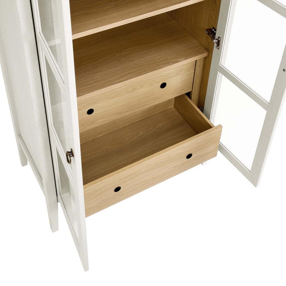 Nolan Tall White Oak Arched China Cabinet with Glass Doors