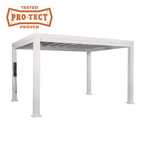 Windham 14 ft. x 10 ft. White Powder Coated Galvanized Steel Metal Modern Pergola w/ Sail Shade Soft Canopy and Electric