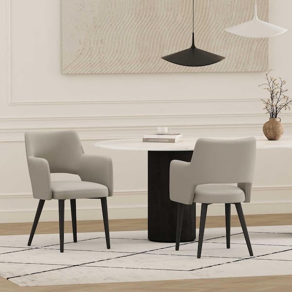 Manhattan Comfort Tremont Modern Stone Faux Leather Dining Arm Chair with Metal Legs (Set of 2)