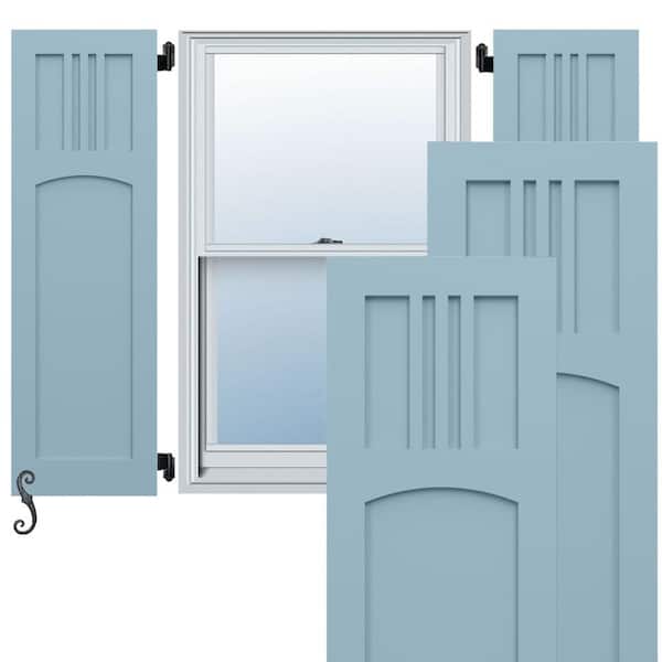 Ekena Millwork EnduraCore San Miguel Mission Style 18-in W x 74-in H Raised Panel Composite Shutters Pair in Peaceful Blue