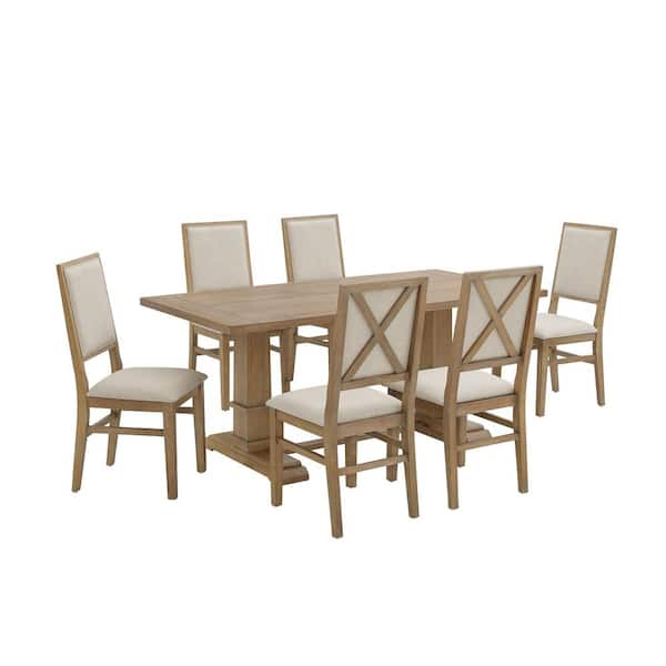 CROSLEY FURNITURE Joanna Rustic 7-Piece Brown Upholstered Dining Set ...