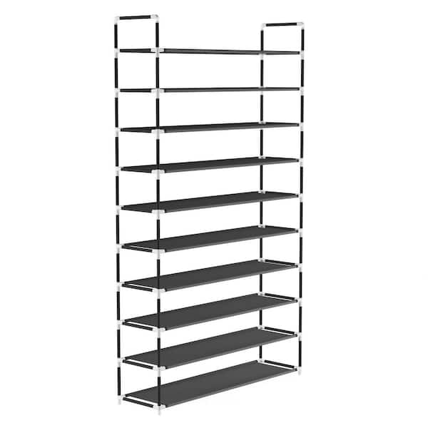 62 in. H 50-Pair 9-Tier Black Metal Shoe Rack