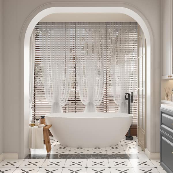 67 in. x 32 in. Soaking Bathtub Solid Surface Stone Bathtub with Center Drain in Matte White