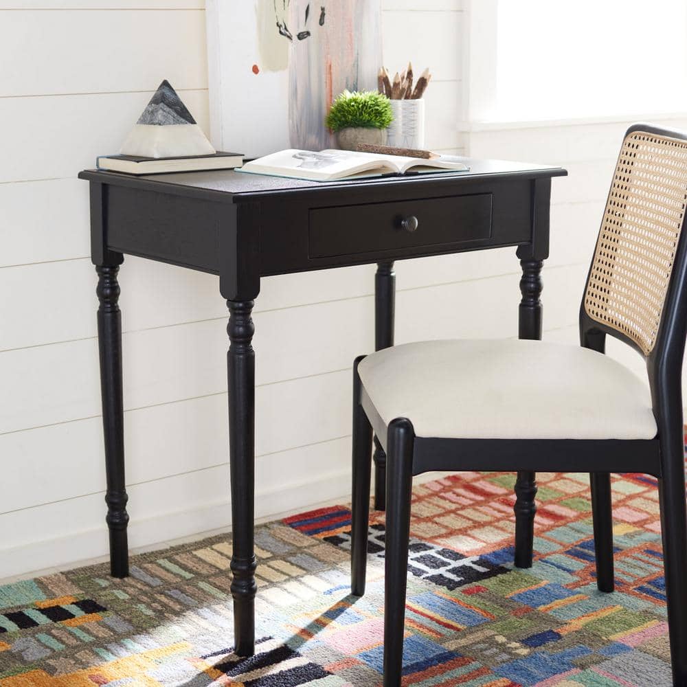 Arina Black Wood Writing Desk with Drawer