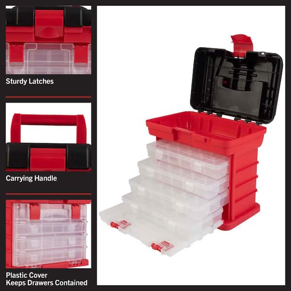 Stalwart 7 in. W Red and Black Plastic 4-Drawer Small Parts