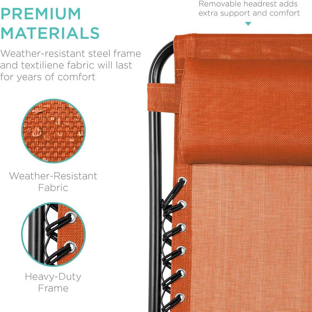 Burnt Orange Adjustable Zero Gravity Lounger Set with Cushions and Tray