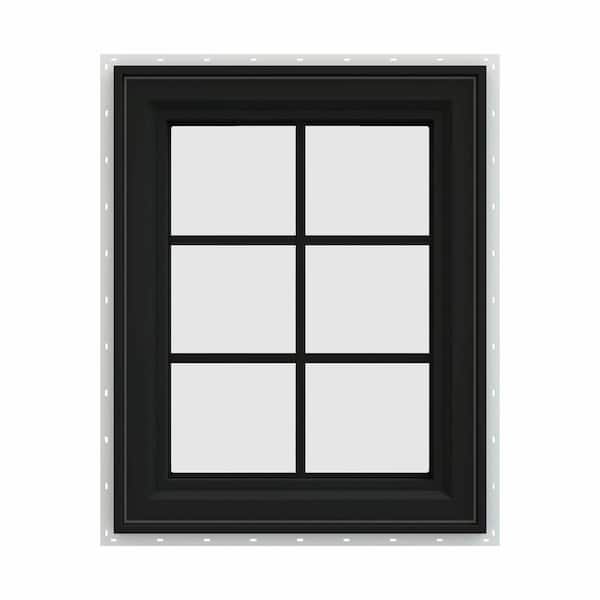 24 in. x 30 in. V-4500 Series Bronze FiniShield Vinyl Left-Handed Casement Window with Colonial Grids/Grilles