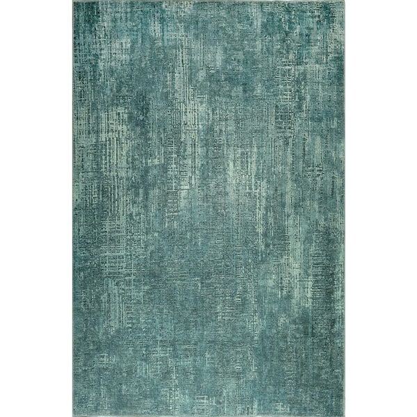 MILLERTON HOME Cayetana Teal 10 ft. x 14 ft. Distressed Transitional Machine Washable Area Rug
