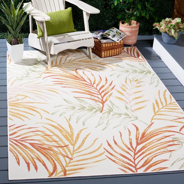 Sunrise Ivory/Rust Sage 8 ft. x 10 ft. Oversized Tropical Reversible Indoor/Outdoor Area Rug