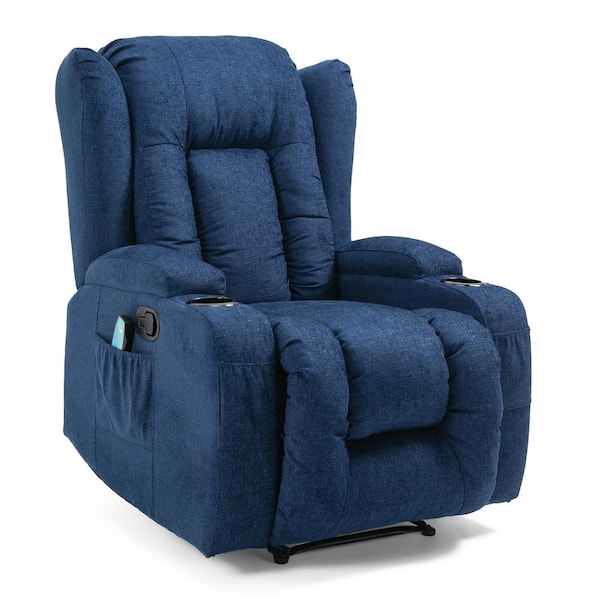 Noble House Asgard Navy Blue Heated Massage Recliner