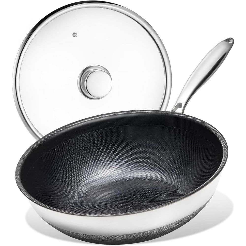 12 in. Wok Pan Shimmer Finish Titanium Ceramic Nonstick Stainless Steel Fast Heating Induction Safe with Lid price history on PriceWatchPro