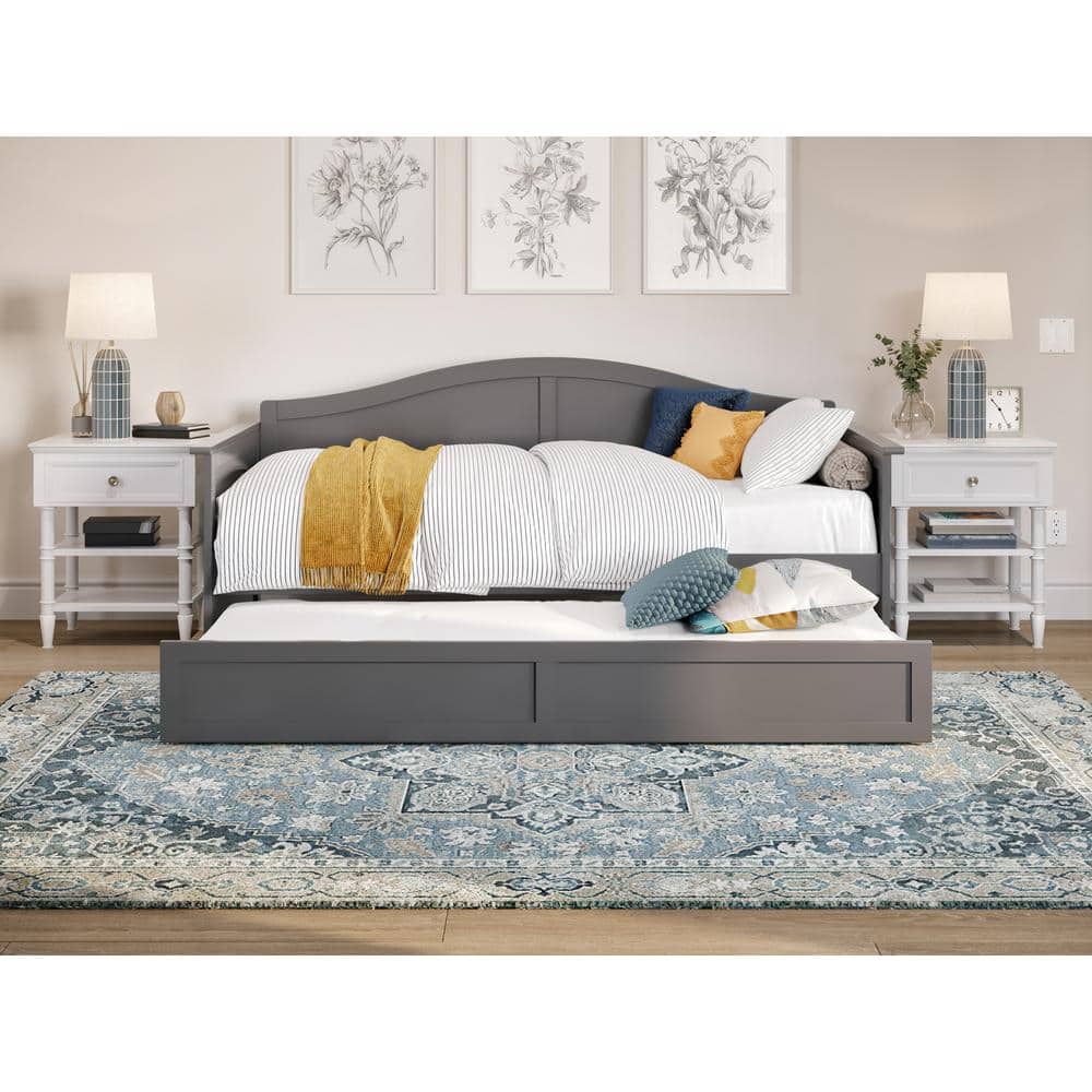 Acadia Twin Gray Wood Daybed with Trundle and Slats