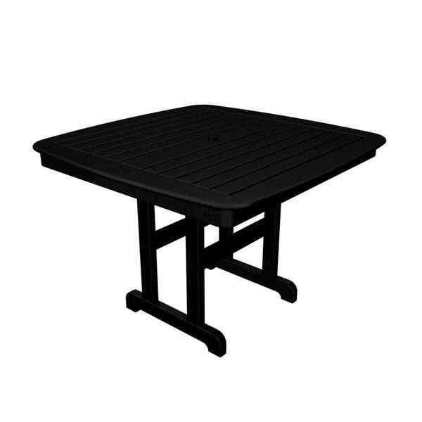 POLYWOOD Nautical 44 in. Black Plastic Outdoor Patio Dining Table