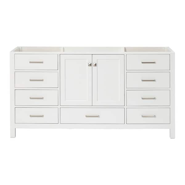 ARIEL Cambridge 66 in. W x 21.5 in. D x 34.5 in. H Freestanding Bath Vanity Cabinet without Top in White