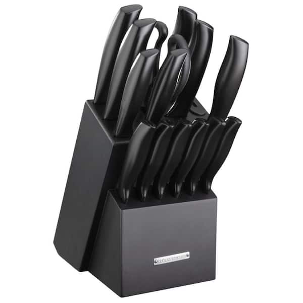 Zulay Kitchen Sharp Knife Block Set with Built-in Sharpener-15-Piece (Black/Black)