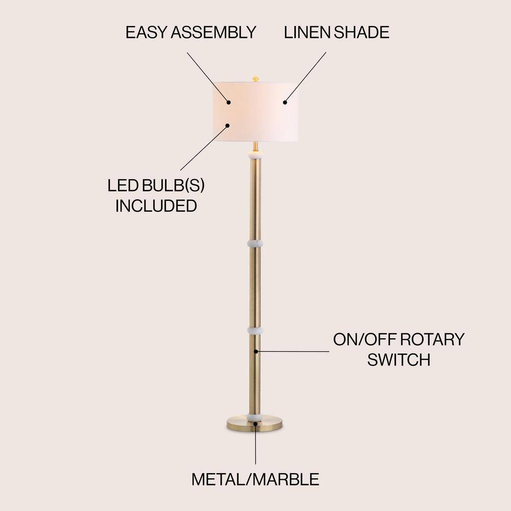 Gregory Antique Gold 60.5" LED Floor Lamp with White Linen Shade