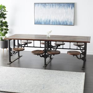 Brown Wood Trestle Dining Table with 8-Attached Seats (8 seater)