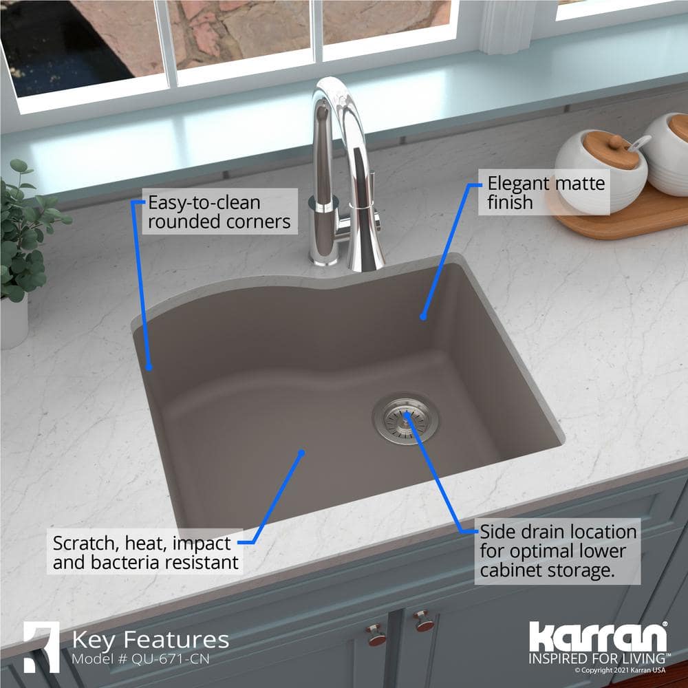 Karran 24" Concrete Quartz Single Bowl Kitchen Sink