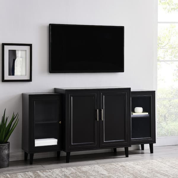 62 in. Black Tiered Modern Sideboard (4-Door)