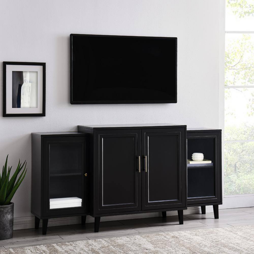 Black MDF and Glass 62" Tiered Modern Sideboard