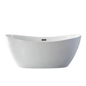 66.93 in. Acrylic Flatbottom Double Slipper Freestanding Bathtub in White with Overflow and Drain Included