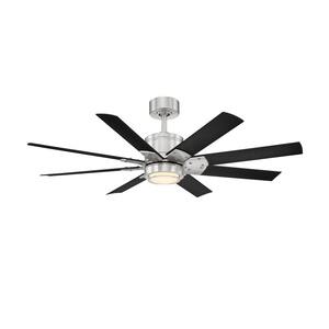 Renegade 52 in. Integrated LED Indoor and Outdoor 8-Blade Smart Brushed Nickel Black Ceiling Fan with Remote 3000k