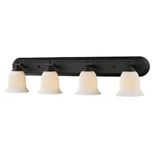 Unbranded Lawrence 36 in. 4-Light Matte Black Steel Traditional Vanity Light with Matte Opal Glass Shades