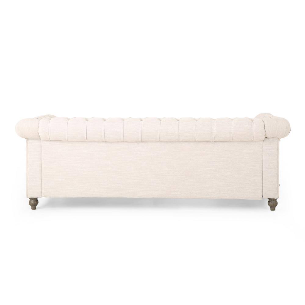 Beige Tufted Chesterfield Sofa with Nailhead Accents and Wood Frame