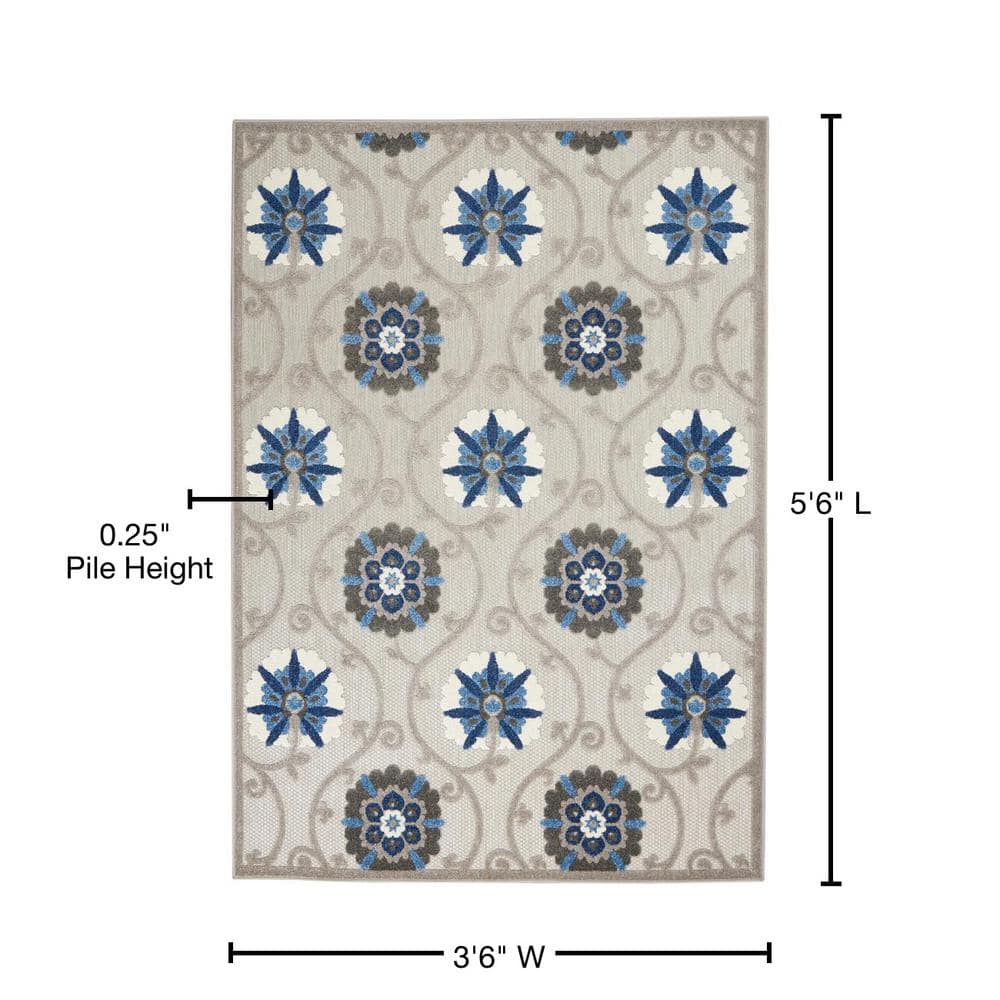 Aloha Floral Blue/Grey 3'6" x 5'6" Synthetic Area Rug