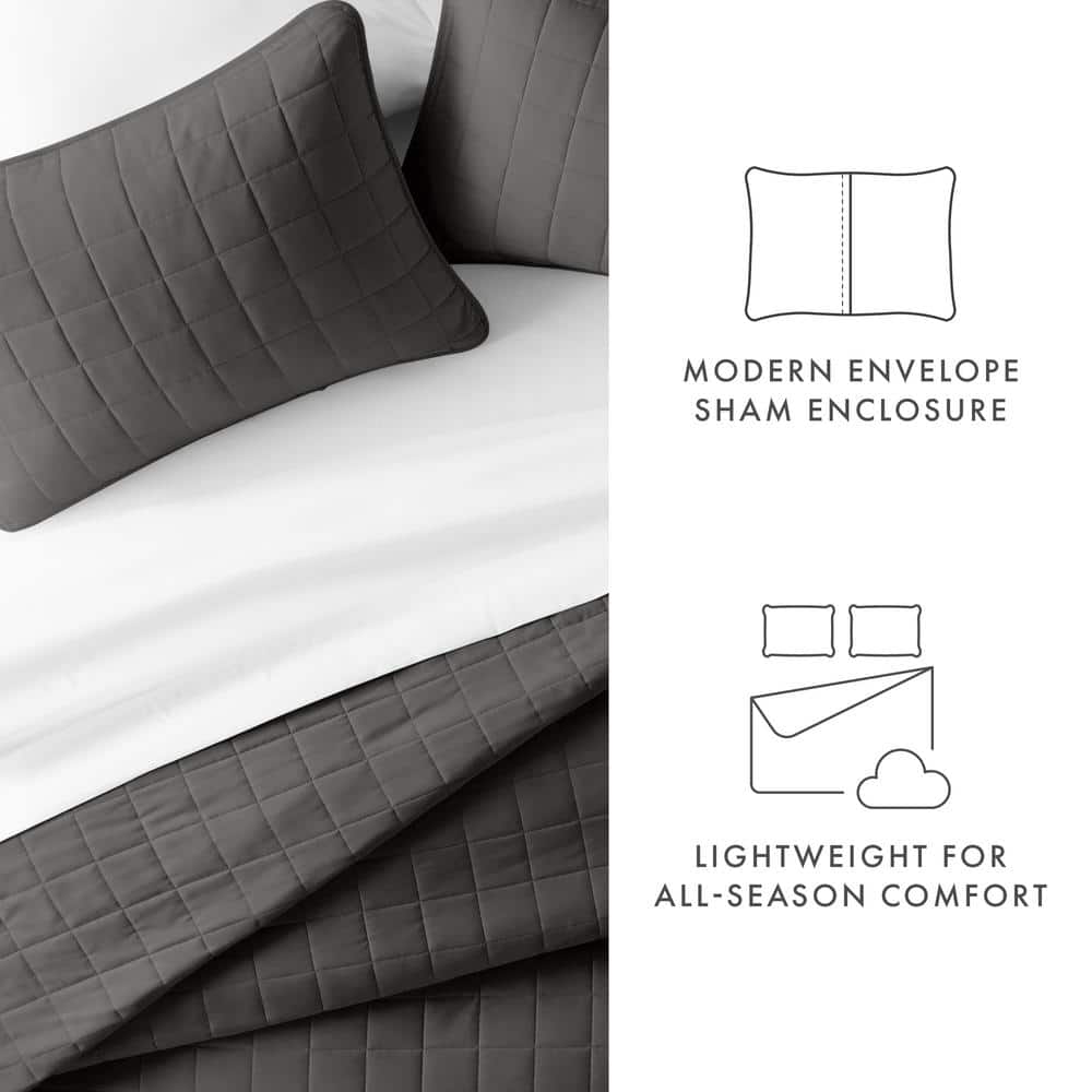 Gray Twin Microfiber Quilted Coverlet Set