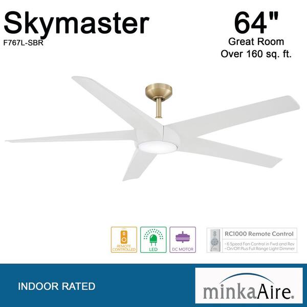 MINKA-AIRE Skymaster 64 in. Indoor Soft Brass Windmill Ceiling Fan 