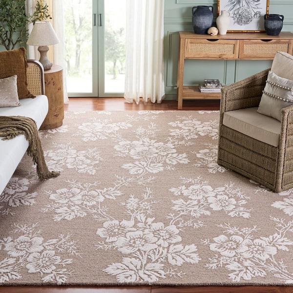 Glamour 9 ft. x 12 ft. Taupe/Ivory Solid Floral Area Rug
