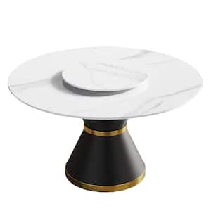 53.15 in. Modular Circular Sintered Stone Tabletop Dining Room Table with Lazy Susan with Pedestal Base (6 Seats)