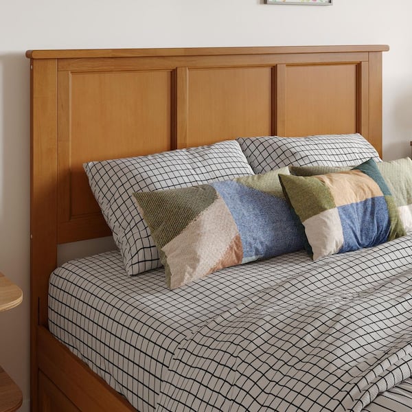 AFI Madison Light Toffee Natural Bronze Full Solid Wood Panel Headboard with Attachable Charger