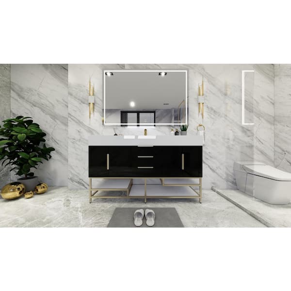 BV Better Vanity Bethany 59 in. W. x 20 in. D x 36 in. H Single Sink Freestanding Bath Vanity in Gloss Black with White Acrylic Top