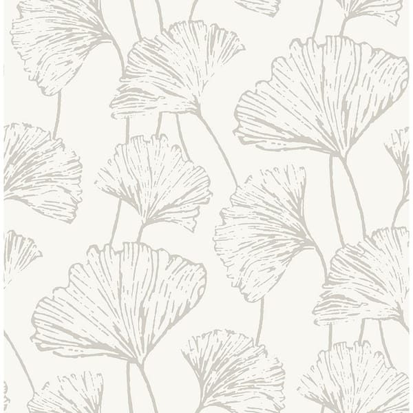 A-Street Prints 8 in. x 10 in. Reverie Silver Ginkgo Wallpaper Sample