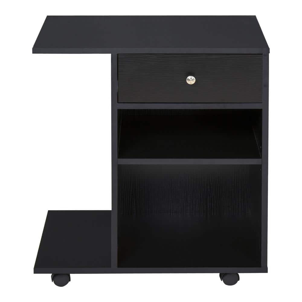 Black Mobile Printer Stand with Drawer and Adjustable Shelf