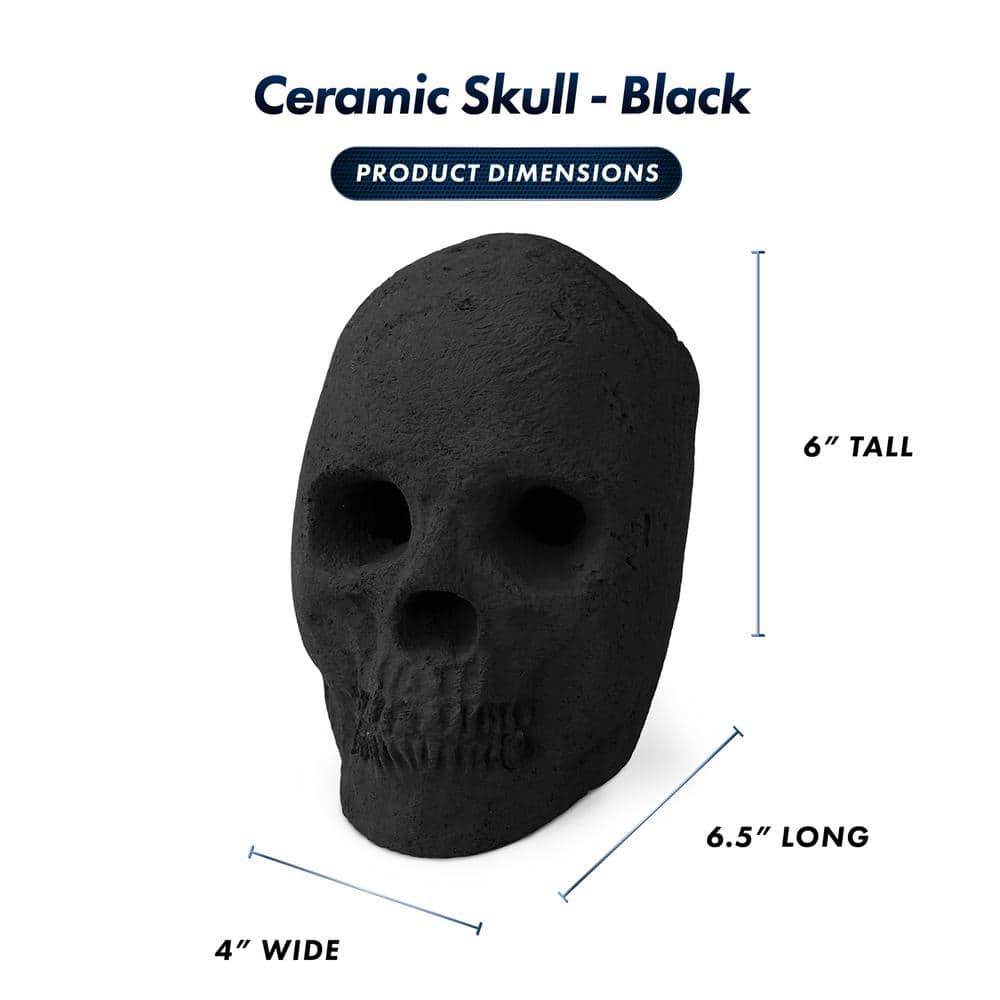 Black Ceramic Fireproof Skull for Fire Pit, 8 Inches
