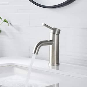Single Hole Single Handle Bathroom Faucet whit Pop-Up Sink Drain Stopper and Deck Plate in Brushed Nickel