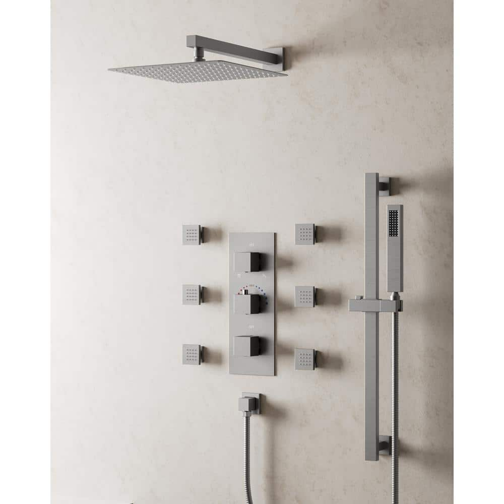 CRANACH Thermostatic Valve 5-Spray 12 in. Square Shower Head High ...