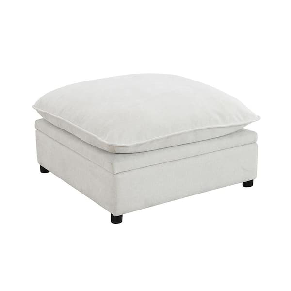 Marisa Beige Fabric Square Storage Single Ottoman