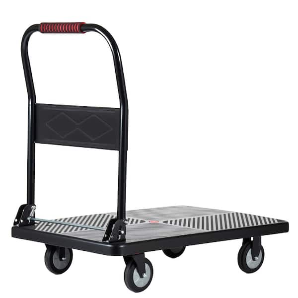 7 cu. ft. Black Steel Utility Wagon Garden Cart Platform Truck Foldable Handcart with 5'' TPR 360-Degree Silent Wheels
