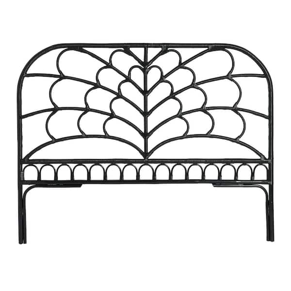Storied Home King-Size Rattan Headboard with Fountain Design in Black