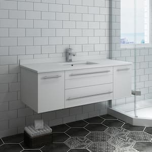 Lucera 48 in. W Wall Hung Bath Vanity in White with Quartz Stone Vanity Top in White with White Basin