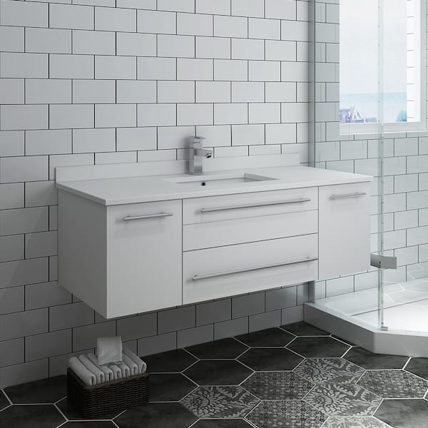 Modern 39 White Floating Bathroom Vanity Set Stone Top Wall Mounted  Bathroom Cabinet