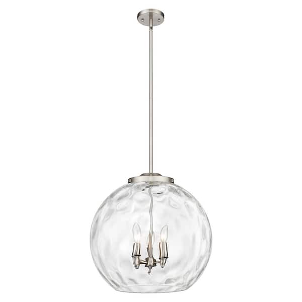 Athens Water Glass 60-Watt 3-Light Brushed Satin Nickel Shaded Mini Pendant Light with Clear Water Glass