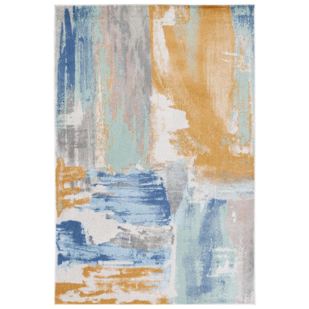 SAFAVIEH Skyler Gold/Blue Green 8 ft. x 10 ft. Abstract Distressed Area Rug, Gold;Blue Green