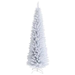 7ft Unlit Slim Artificial Christmas Tree Pencil w/Metal Stand White