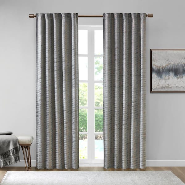 510 Design Garett Grey/Copper Velvet 37 in. W x 95 in. L Room Darkening (Double Panel)